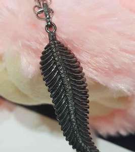 Élégant Vintage Feuille 925 Sterling Silver Naturel Pave Diamant Noir Rhodium Plaqué Bijoux 50x15MM Taille pour Mariage & Fiançailles - Product Image 2