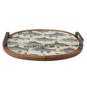 Plateau en émail et en bois Design de luxe Décoration de la vaisselle Plateau alimentaire Vente en gros Plateau de service à dessert en Inde - Product Image 4