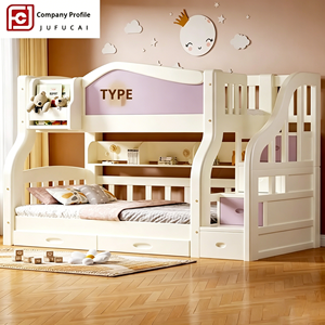 <span class=keywords><strong>Lit</strong></span> superposé double en bois massif moderne avec escalier en fer pour enfants - Design minimaliste avec fonction de rangement - Product Image 3