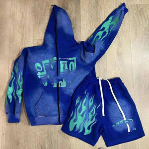 Ensemble short unisexe en coton épais délavé à la pierre acide Sweat à capuche délavé au soleil pour hommes - Product Image 4