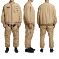 Ensemble veste bomber kaki et pantalon cargo pour homme, tenue de sport tactique, style militaire, streetwear, logo personnalisé, coupe-vent, costume décontracté