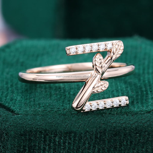 Bijoux de mariage Dainty 925 Silver Moissanite Diamond Alphabet Letter "Z" Ring Jewelry for Women's - Product Image 2