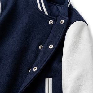 Premium Navy <b>Leather</b> Sleeve Letterman <b>Jacket</b> Wool Body Embroidered Patch Bomber College Streetwear <b>Jacket</b> Custom OEM ODM Bulk US - Product Image 3