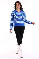 Pull en tricot doux et confortable à col polo rayé pour femmes, style européen et américain, décontracté, pour le bureau, automne et hiver, vente en gros