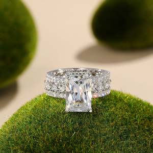 Jeulia Luxury Diamond Inset Radiant Cut <b>Puzzle</b> <b>Ring</b> Set 2Pcs for Wedding - Product Image 5