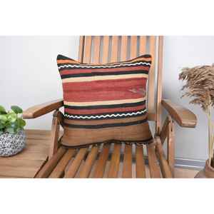 Brown Wool Kilim Pillow 18x18 Inch Luxury Fluffy Patterned <b>Cushion</b> Woven Vintage Square Print Feather for Bedding <b>Christmas</b> - Product Image 1