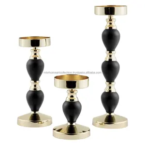 Unique Style Black and Gold Candlestick Newly designed Candle Holders Set of 3 Top Quality Customized