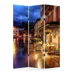 Pantalla Plegable de Lona de Doble Cara con Diseño de Calle Urbana a la Luz de la Noche - Product Image 4