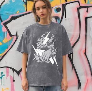 T-shirts personnalisés streetwear pour hommes, style vintage délavé, coupe oversize à épaules tombantes, effet délavé à l'acide, 100% coton toile, col rond - Product Image 3