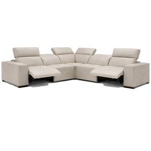 Quick Ship Camilla Modern Sectional with 3 Recliners Genuine Leather Upholstery Extendable Wood and Metal <b>Frame</b> - Product Image 1