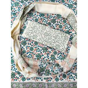 Salwar Kameez en coton tissé à la main avec imprimé floral dessiné à la main Gemini, doux, avec dupatta en mulmul, robe indienne cousue - Product Image 1