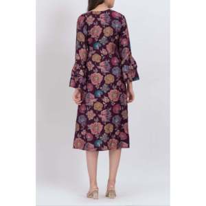 Robe midi évasée à imprimé floral, taille XS, en rayonne et mousseline, taille naturelle, coupe décontractée, motif floral, idéale pour les soirées - Product Image 3