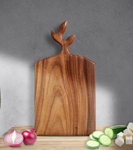 Tabla de cortar de madera de acacia natural con asa para la preparación de alimentos de cocina Exportación a granel disponible - Product Image 4