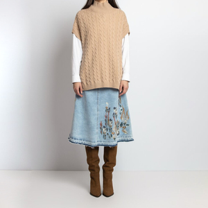 Denim Jeans <strong>Skirt</strong> With Embroidery Long Flared Classic <strong>Embroidered</strong> Jean <strong>Skirts</strong> Pocket Stylish - Product Image 2