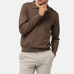 Vente en gros de polos classiques de couleur unie à manches longues pour hommes 100% coton avec nouveau t-shirt polo LogoKnitted - Product Image 2