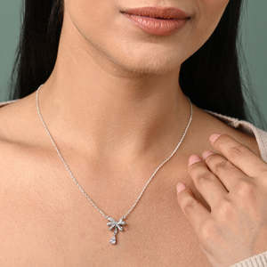 NOVAMART Fine Rhodium Plated Silver Bow <b>Pendant</b> Chain with <b>Emerald</b> Zircon Moissanite or Diamond Stones Wholesale Export - Product Image 3
