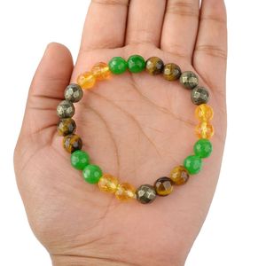 Bracelet de Richesse en Citrine, Aventurine Verte, Pyrite et Œil de Tigre, Perles Facettées de 8 mm, Bracelet Magnétique d'Argent en Cristal Dhan Yog - Product Image 1