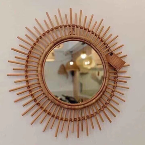 Eco Friendly Handmade Rattan Mirror Woven Bamboo <b>Frame</b> Bohemian Style Wall Hanging Decoration - Product Image 1