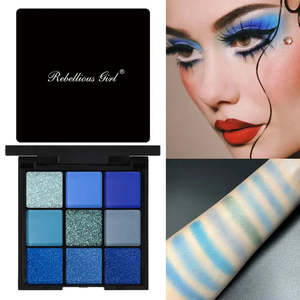 Paleta de Maquillaje Luminosa de 9 Colores, Satinada, de Alta Calidad, con Logotipo Personalizado, Resistente al Agua, Tonos Minerales, Paupires, Tono Azul, Caja de Modelo DIY - Product Image 6