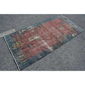 <b>Vintage</b> 3.5 X 6.8 ft Turkish Wool <b>Rug</b> Red & Blue Patchwork Flat Weave for Living Room Decorations Latex Backing - Product Image 3