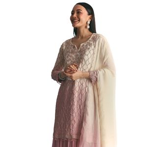 Lavender Chinon Ombre Kurta Palazzo Suit With Sequins Thread Work Wholesale Women Ethnic Apparel OEM <b>Clothing</b> Factory Bulk - Product Image 3