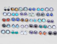 Pendientes de Moda con Bisel Redondo de Cristal Multicolor, Hechos a Mano con Latón Sólido y Baño de Plata
