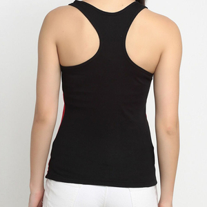 Women's Black Red Solid O-<b>Neck</b> Sporty Knitted Breathable Spandex/Cotton Short Sleeveless Tank Top - Product Image 2