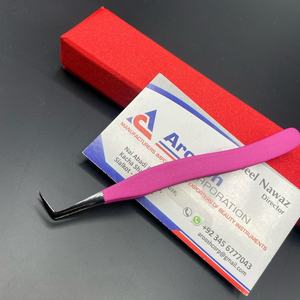 Vente en gros de pinces à cils professionnelles violettes à 90 degrés en acier inoxydable à fibres pointues, poignée en diamant durable, noir plasma - Product Image 2