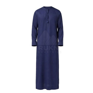 Simple Emirati Kandura for <b>Men</b> Traditional <b>Thobe</b> Cotton Lightweight Breathable Ankle Length Collarless Neckline Tassel Detail - Product Image 4