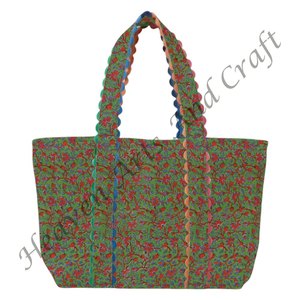 Sac fourre-tout en coton imprimé à la main avec poignée, sac à main pour femmes, sac en coton floral écologique, sac léger - Product Image 5