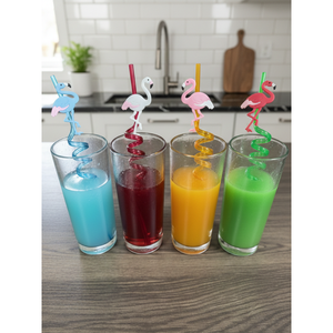 Pailles à boire colorées et mignonnes avec émoticônes, 4 pièces, pour décoration de fête d'anniversaire ou de cocktail - Product Image 1