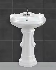 Fancy Double-Color Vitrosa Ceramic Pedestal Wash Basin Coffee Brown Lavabo Sink Set for Hospitals and Villas India Export - Product Image 5