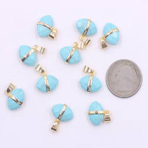 Turquoise Gemstone 15x10mm Faceted Marquise Pendant Sterling <b>Silver</b> Gold Vermeil Bezel Set Wholesale Jewelry with Gold Plating - Product Image 5