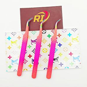 Pinces à épiler isolantes durables à pointe incurvée en acier inoxydable, anti-magnétiques, antistatiques, avec poignée confortable et précise, pour cils et extensions de cils - Product Image 2