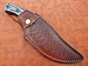 Couteau à dépecer à lame pleine soie en acier damassé fait à la main 2 tons noir Dollar échelle de bois gaine en cuir Support OEM - Product Image 4