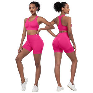 Yoga Set for Women's premium quality Gym Wear 2 Piece Bra and <b>Short</b> Set Plain Workout Set for Women - Product Image 1