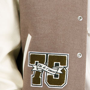 Parches Bordados OEM Personalizados, Chaqueta Varsity para Hombre con Cuello Alto, Mangas de Cuero y Lana, Alta Calidad - Product Image 5