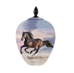 Urnas funerarias Diseño único Aluminio Caballo negro Tema corriendo Cremación Urnas para adultos para cenizas humanas - Product Image 1