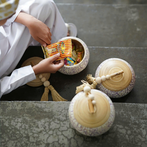 Gergean Occasion Arabian High Quality Spun Bamboo Storage <b>Box</b> With Eggshell Inlaid For <b>Ramadan</b> Eid Mubarak Decoration - Product Image 4