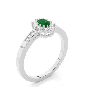 Joyería fina de gama alta Compromiso DE BODA Diamante y piedra preciosa Esmeralda Ajuste de punta de oro blanco Anillo de piedra verde ovalado para ella - Product Image 2
