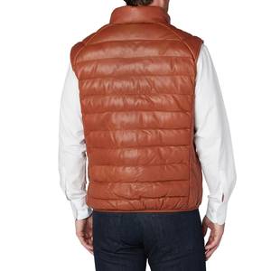 Hot Sale Men's Gilet Leather Vest Coat Brown Quilted <b>Padded</b> Lambskin Breathable <b>Hip</b> Hop Casual Winter - Product Image 3