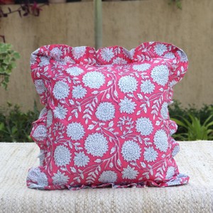 Funda De Almohada hecha a mano con estampado de bloques de algodón, cojín con volantes Vintage cuadrado Floral colorido para uso doméstico o hotelero - Product Image 1