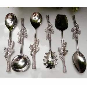 Offre Spéciale ensemble de service floral fait à la main cuillère en acier inoxydable argenté serveur de sauce à salade pour idée de cadeau d'affaires de cuisine - Product Image 3