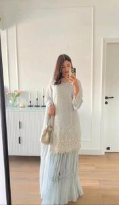 Ensemble de pantalon de tailleur traditionnel entièrement cousu Dupatta Broderie en tissu Georgette pour fête indienne pakistanaise - Product Image 2