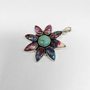 Colgante de plata con piedras preciosas turquesa Oyster, Plata de Ley 925, piedra preciosa multicolor, joyería colgante de plata - Product Image 1