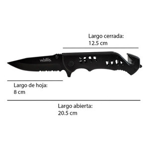 Coltello con chiusura a scatto Wallis K900311 con S.O.S. in metallo nero Maniglia e Clip - Product Image 5
