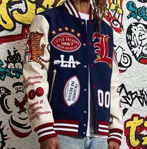 Venta al por mayor OEM personalizado invierno Vintage Escuela Universidad hombres chaquetas abrigo lana XL Casual Crop Varsity chaquetas para hombres Plus Letterman - Product Image 6