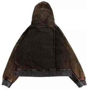 Nouveaux sweats à capuche surdimensionnés pour hommes en denim tendance, logo personnalisé, 100% coton, couleur unie, streetwear, sweats à capuche à fermeture éclair délavés à l'acide - Product Image 2