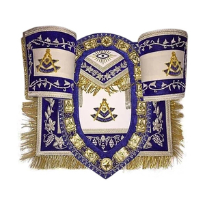 Hot Selling Premium Hand Embroidery Ethnic Style Velvet Customized Color Masonic Regalia Chain <b>Collar</b> Cuffs Apron Set OEM All - Product Image 1