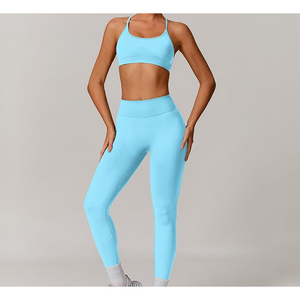 Ensemble de yoga confortable et sans couture pour femmes, leggings de sport rembourrés, soutien-gorge de sport à bretelles, motif solide, sans manches, 2 pièces - Product Image 6